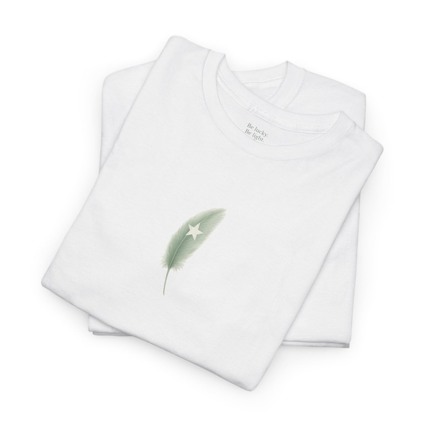 A Minimalist Sage Green Feather Tee | Lucky Symbol, Guidance, Hidden Mantra | Good Luck Gift