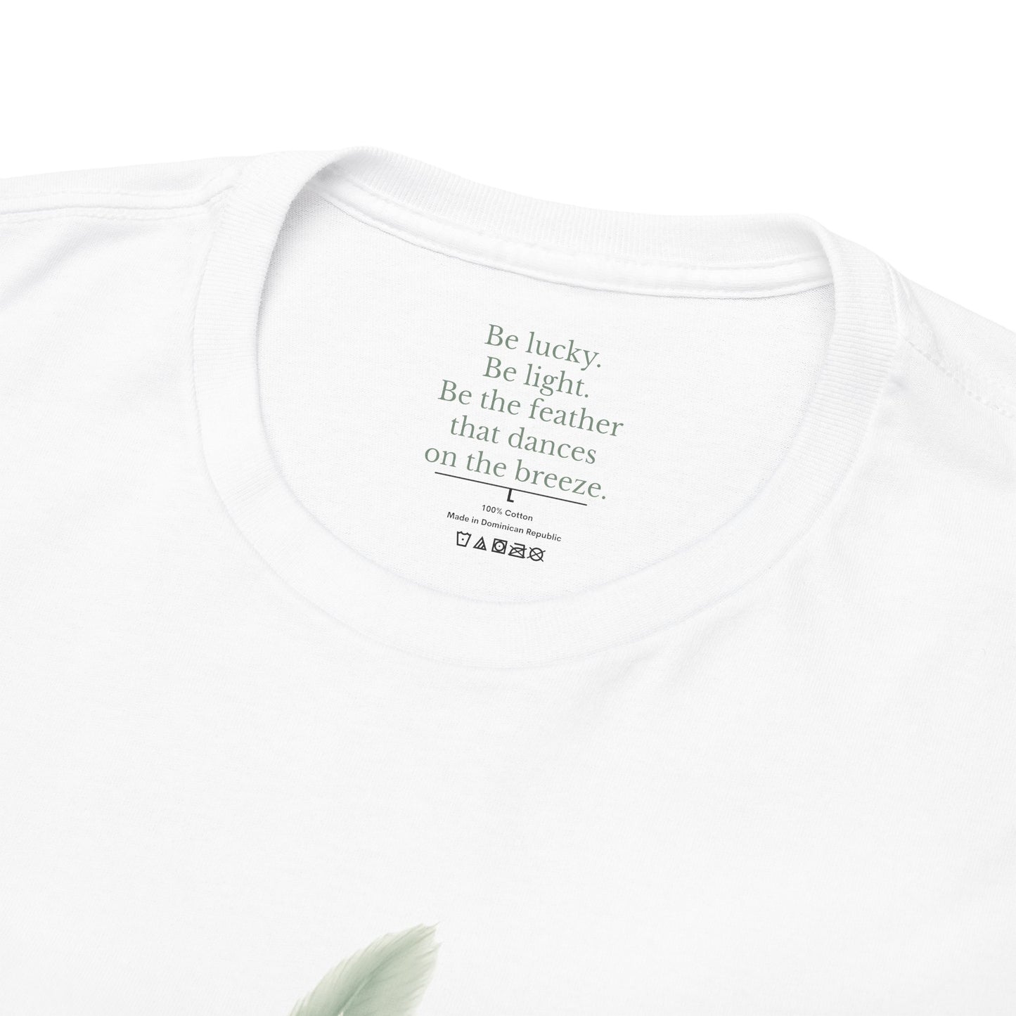 A Minimalist Sage Green Feather Tee | Lucky Symbol, Guidance, Hidden Mantra | Good Luck Gift