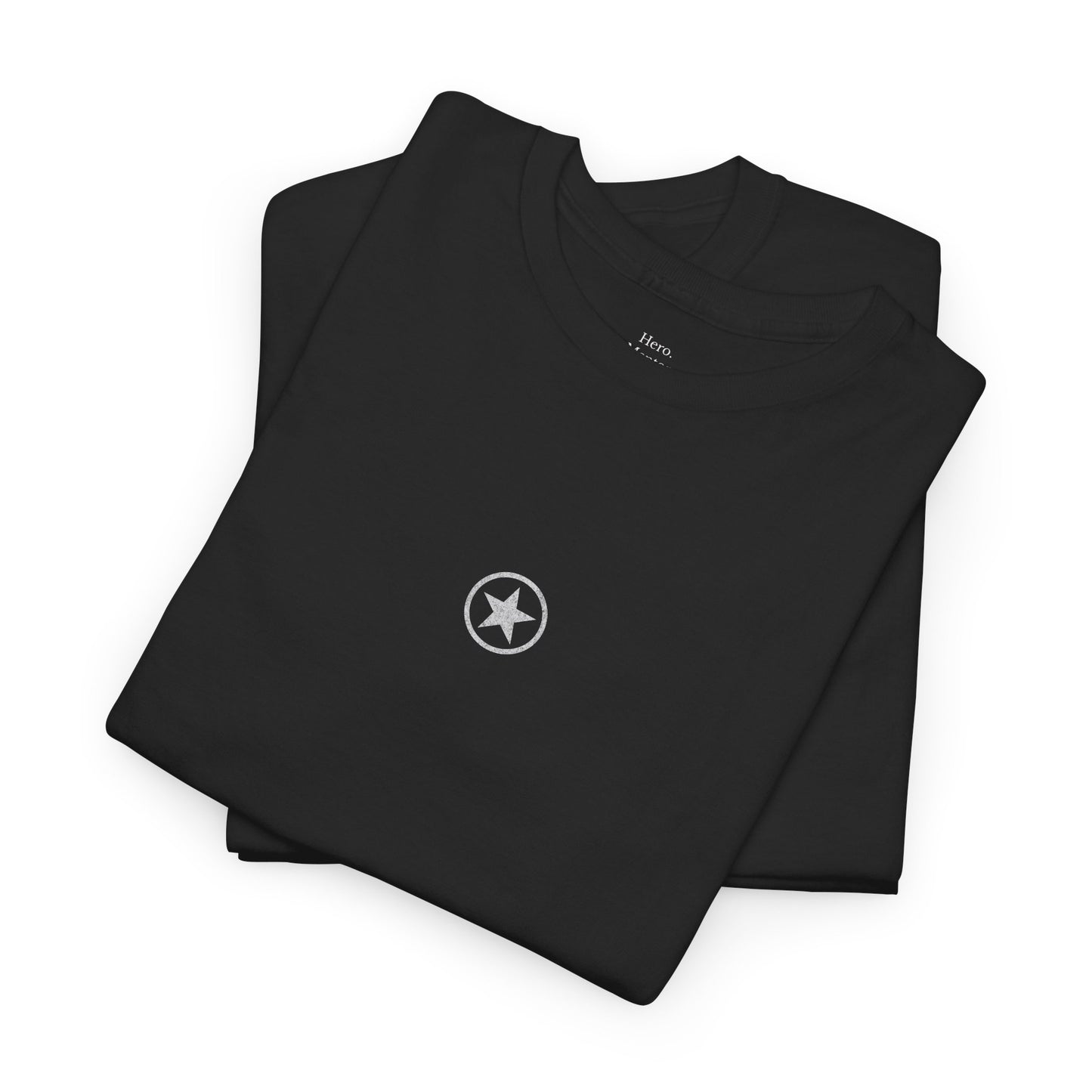 Folded black minimalist T-shirt with white star design, a thoughtful gift for a father figure, mentor, or friend who inspires.