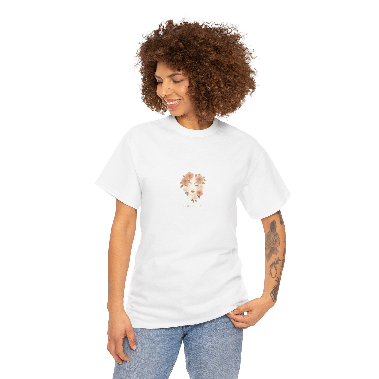 Serenity Tee | Floral Face Line Art Yoga & Meditation T-Shirt