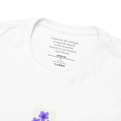 Flowers in the Window | February Violet New Mum Tee | Thoughtful Self-Care Gift T-Shirt