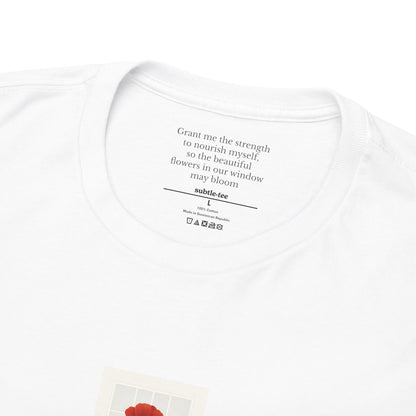 Flowers in the Window | August Poppy New Mum Tee | Thoughtful Self-Care Gift T-Shirt