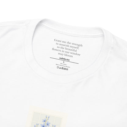 Flowers in the Window | July Larkspur New Mum Tee | Thoughtful Self-Care Gift T-Shirt