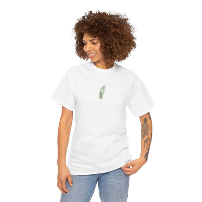 A Minimalist Sage Green Feather Tee | Lucky Symbol, Guidance, Hidden Mantra | Good Luck Gift