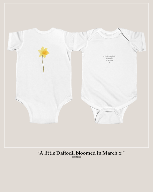 Flowers in the Window | March Daffodil Birth Flower Baby Grow | Matching New Baby Gift