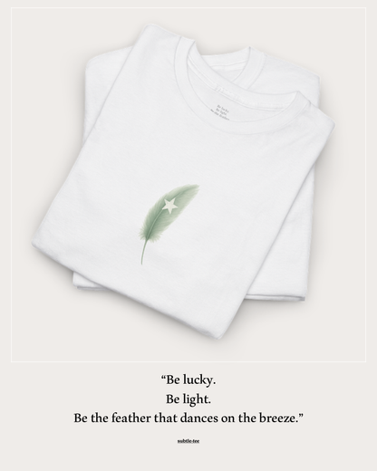 A Minimalist Sage Green Feather Tee | Lucky Symbol, Guidance, Hidden Mantra | Good Luck Gift
