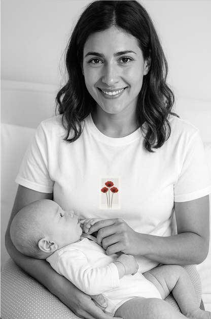 Flowers in the Window | August Poppy New Mum Tee | Thoughtful Self-Care Gift T-Shirt