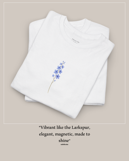 July Larkspur Birth Flower Tee | Minimalist Thoughtful Birthday Gift T-Shirt for Her