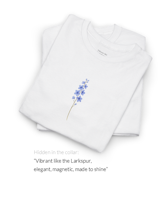 July Larkspur Birth Flower Tee | Minimalist Thoughtful Birthday Gift T-Shirt for Her