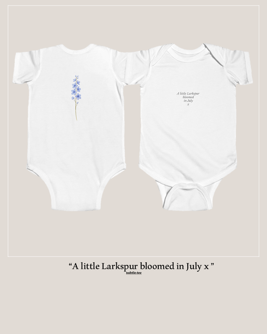 Flowers in the Window | July Larkspur Birth Flower Baby Grow | Matching New Baby Gift