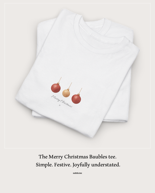 Merry Christmas Baubles Tee | Minimalist Watercolour Holiday T-Shirt