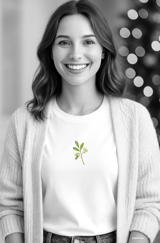 Minimalist mistletoe Christmas hidden message T-shirt design