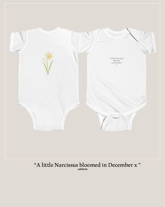 Flowers in the Window | December Narcissus Birth Flower Baby Grow | Matching New Baby Gift