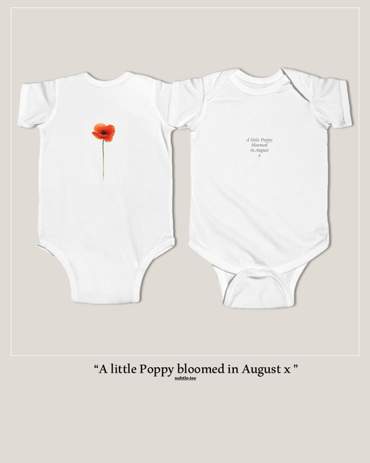 Flowers in the Window | August Poppy Birth Flower Baby Grow | Matching New Baby Gift