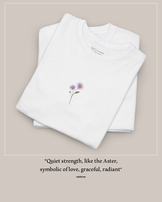 September Aster Birth Flower Tee | Minimalist Thoughtful Birthday Gift T-Shirt for Her
