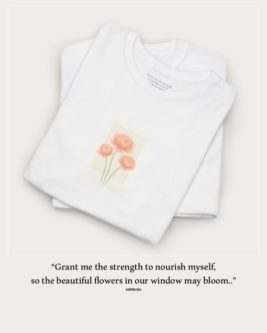 Flowers in the Window | November Peony New Mum Tee | Thoughtful Self-Care Gift T-Shirt