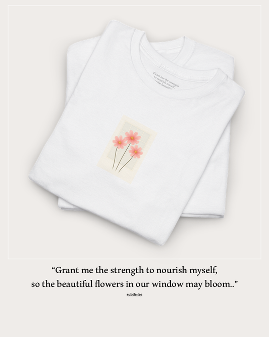 Flowers in the Window | October Cosmos New Mum Tee | Thoughtful Self-Care Gift T-Shirt
