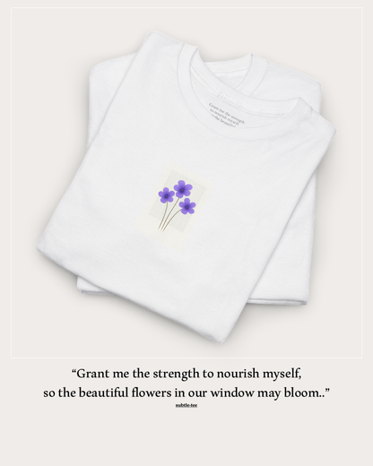 Flowers in the Window | February Violet New Mum Tee | Thoughtful Self-Care Gift T-Shirt