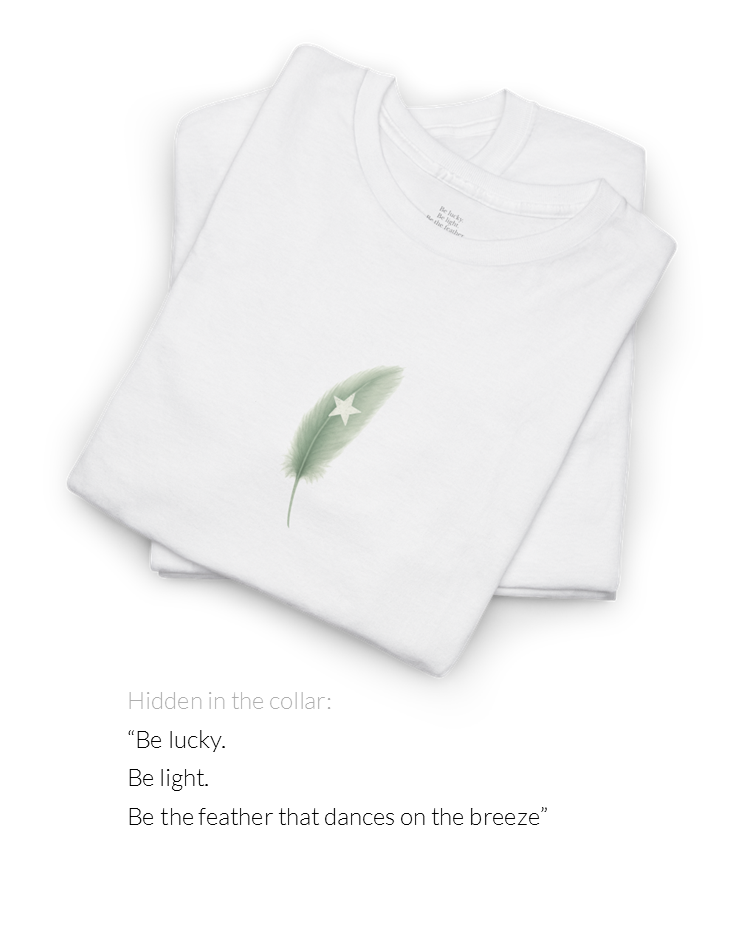 A Minimalist Sage Green Feather Tee | Lucky Symbol, Guidance, Hidden Mantra | Good Luck Gift