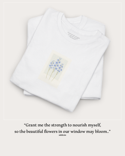 Flowers in the Window | July Larkspur New Mum Tee | Thoughtful Self-Care Gift T-Shirt