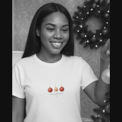 Merry Christmas Baubles Tee | Minimalist Watercolour Holiday T-Shirt